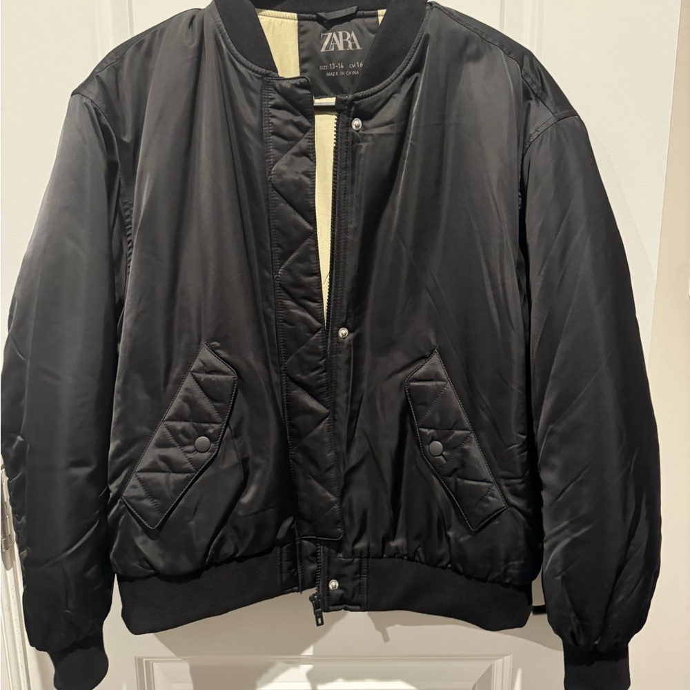 Zara Black Bomber Jacket with Ribbed Details